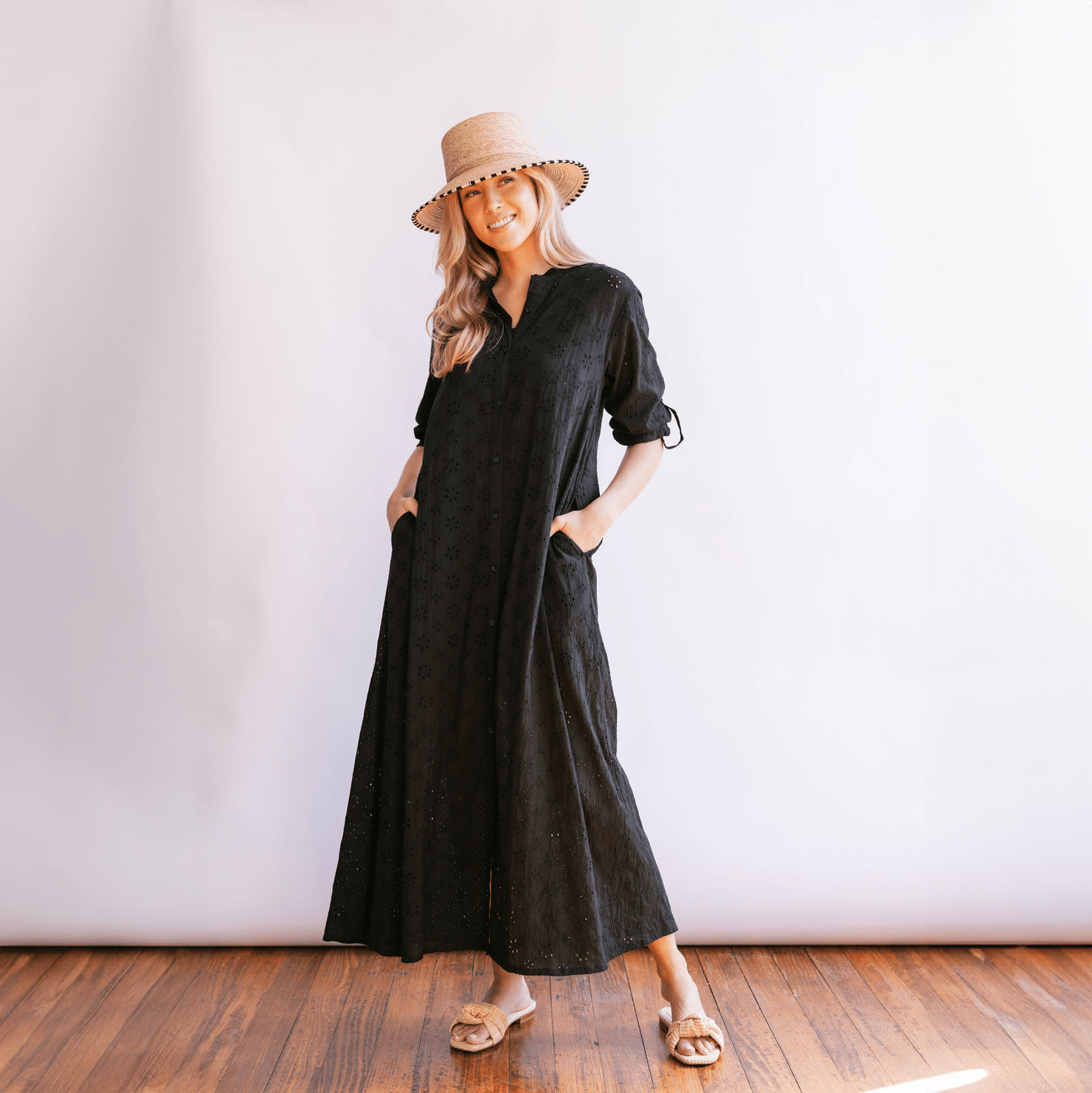Sunshine Tienda® Black Eyelet Swizzle Dress