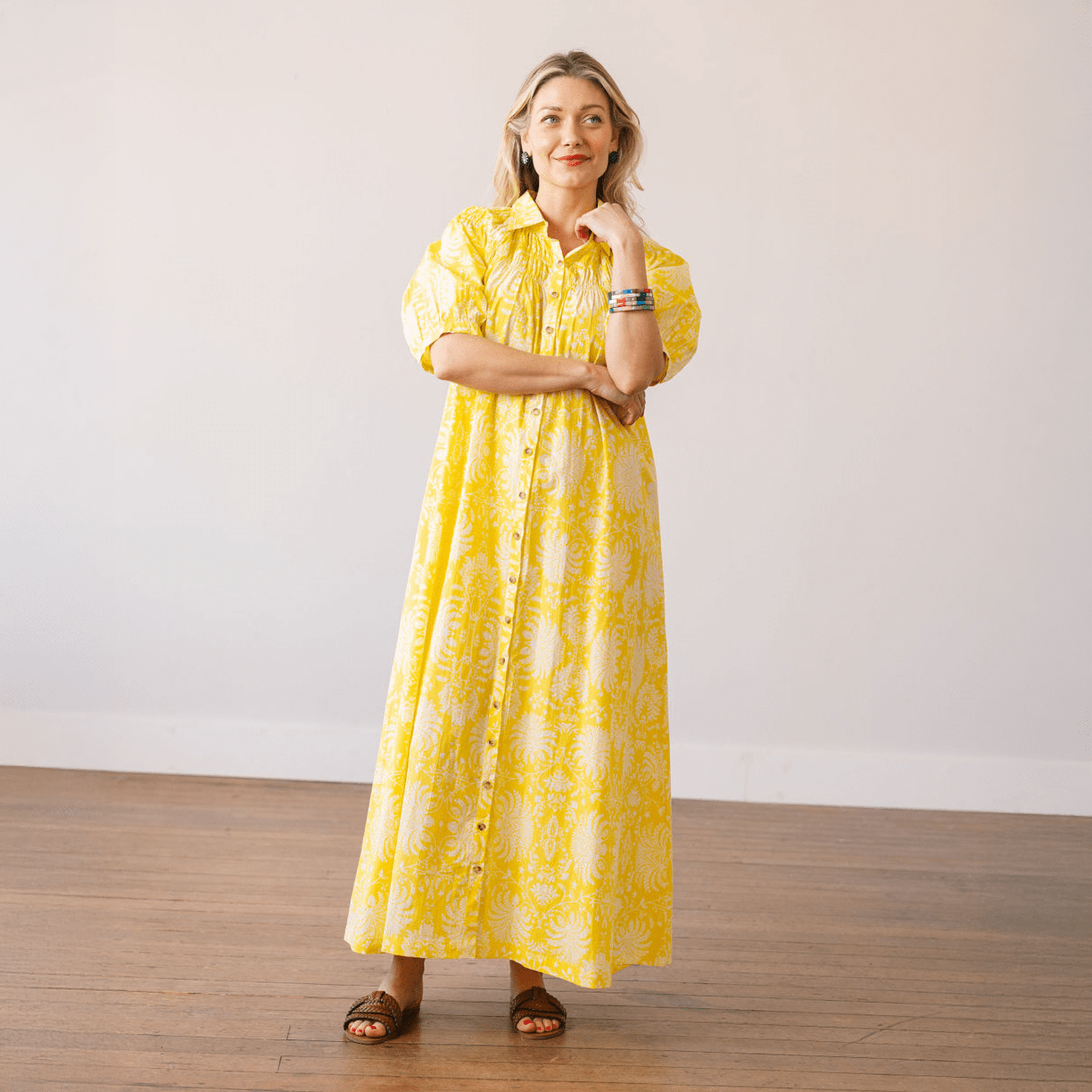 Citron Gilded Palm Oasis Dress XS