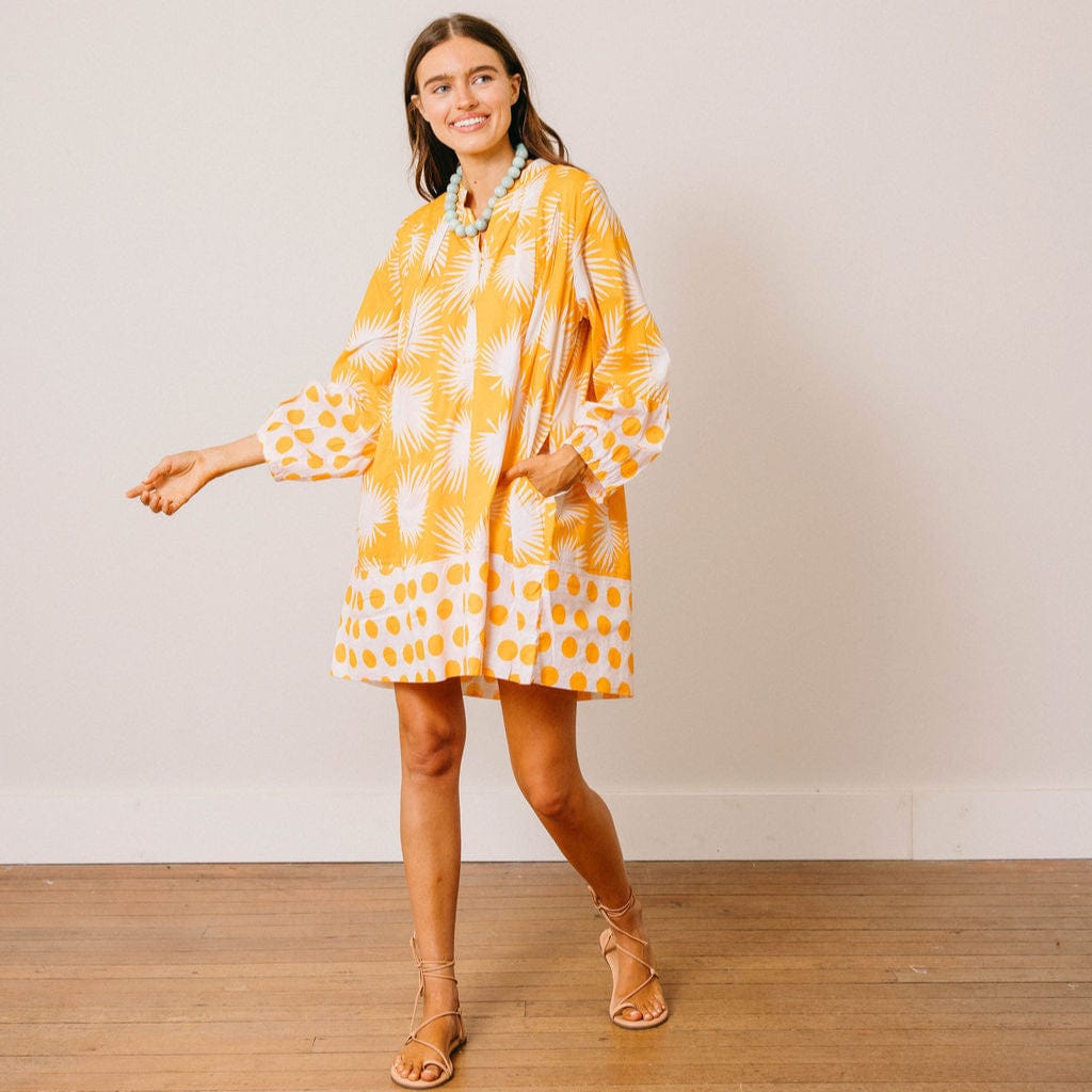 Gold Palm Geo with Gold Dot Lilly Dress L