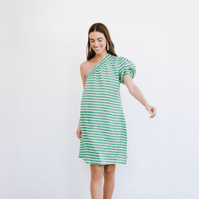 Sunshine Tienda® Green and White Stripe Addison Dress