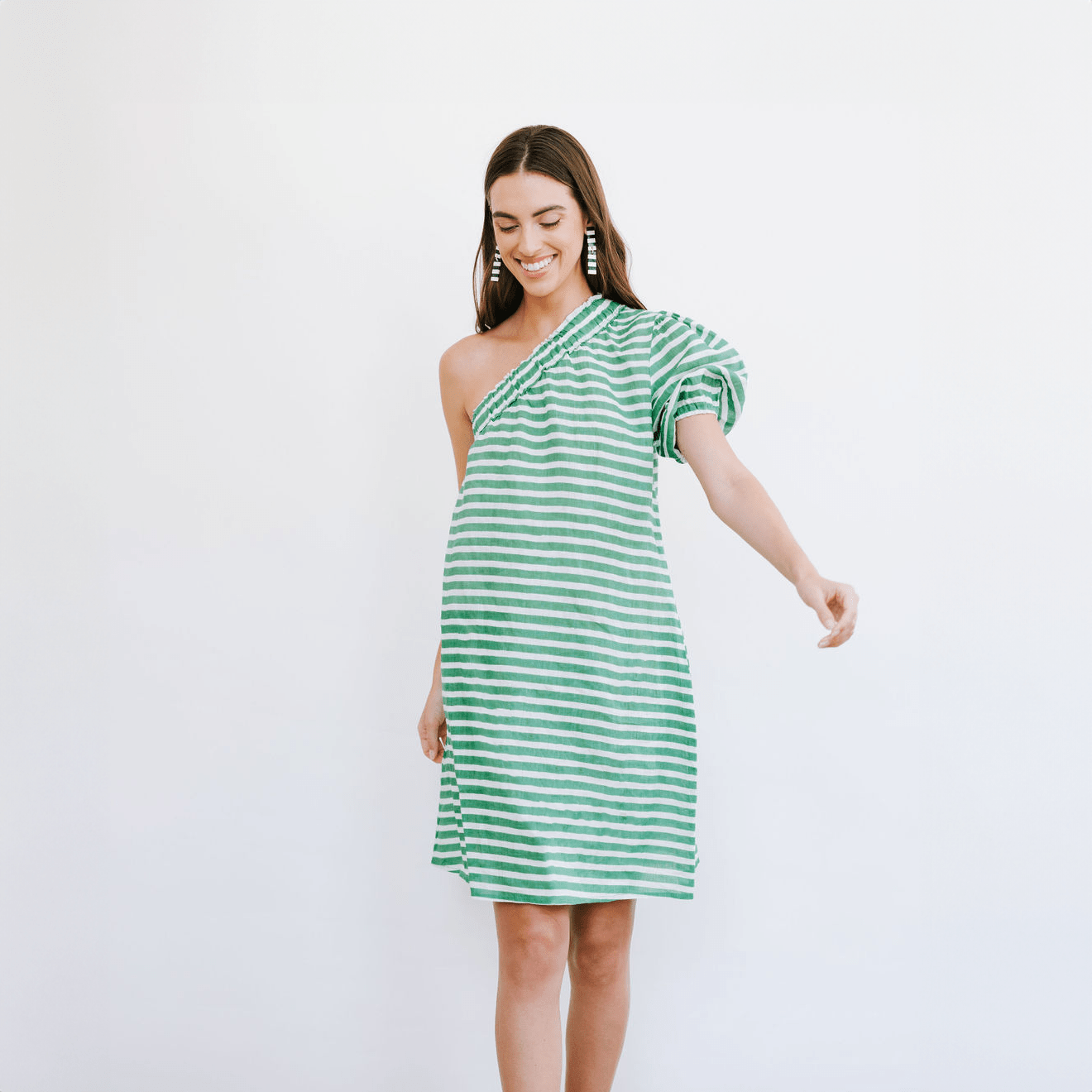 Sunshine Tienda® Green and White Stripe Addison Dress