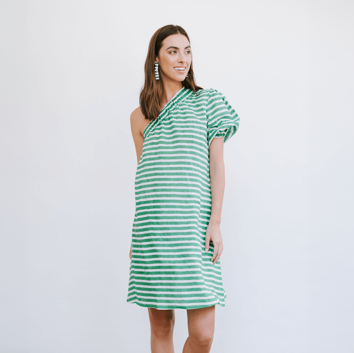 Sunshine Tienda® Green and White Stripe Addison Dress