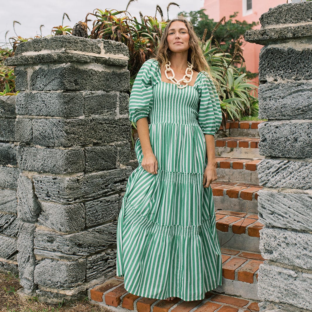 Green and White Stripe Tula Dress S Green and White Stripe Tula Dress S