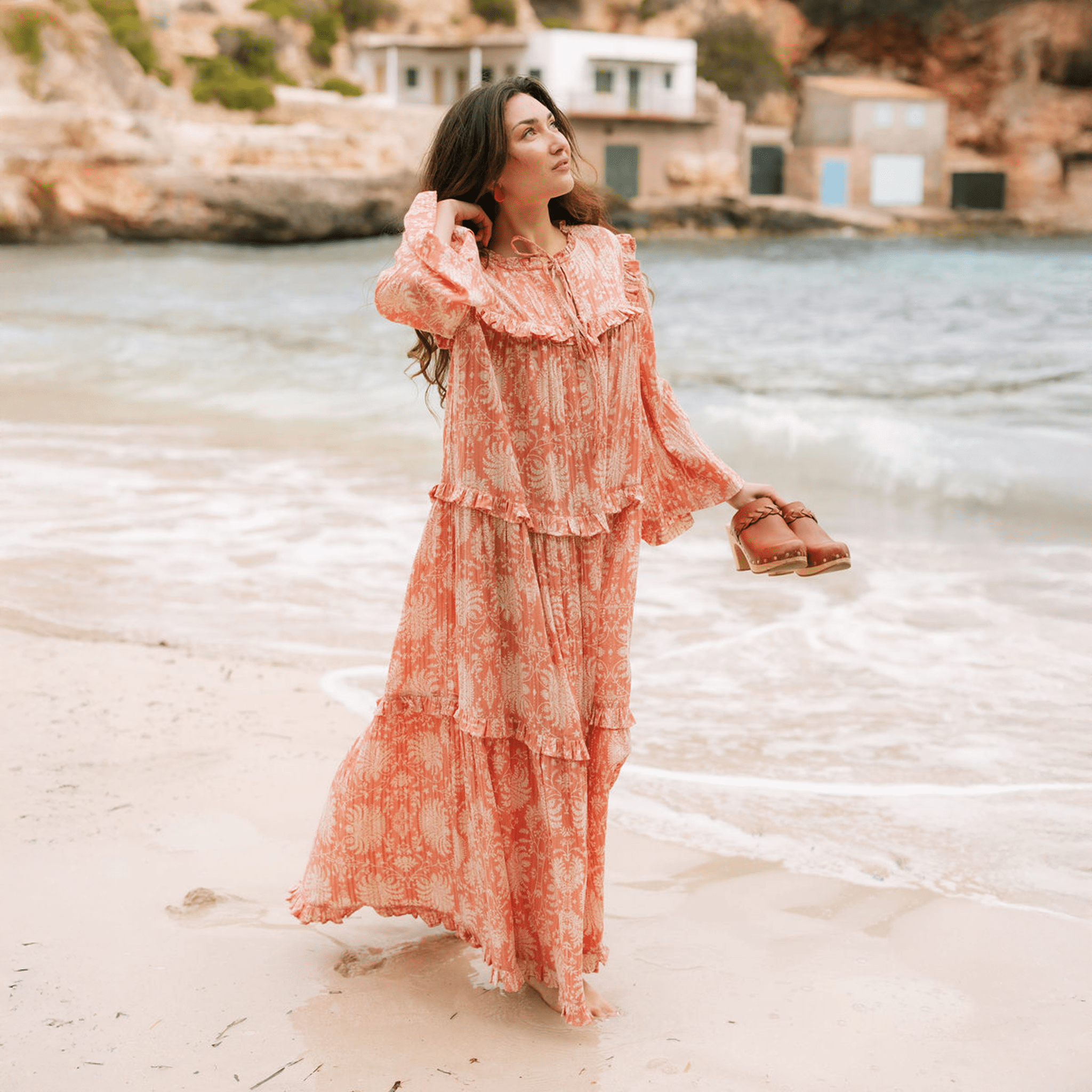 Sunshine Tienda® Rose Gilded Palm Paradise Maxi Dress