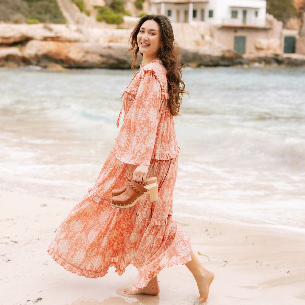 Sunshine Tienda® Rose Gilded Palm Paradise Maxi Dress