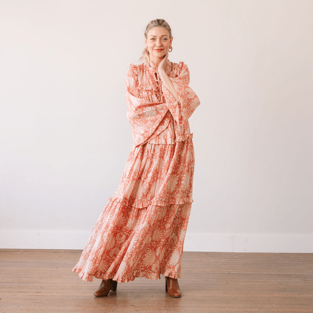 Sunshine Tienda® Rose Gilded Palm Paradise Maxi Dress