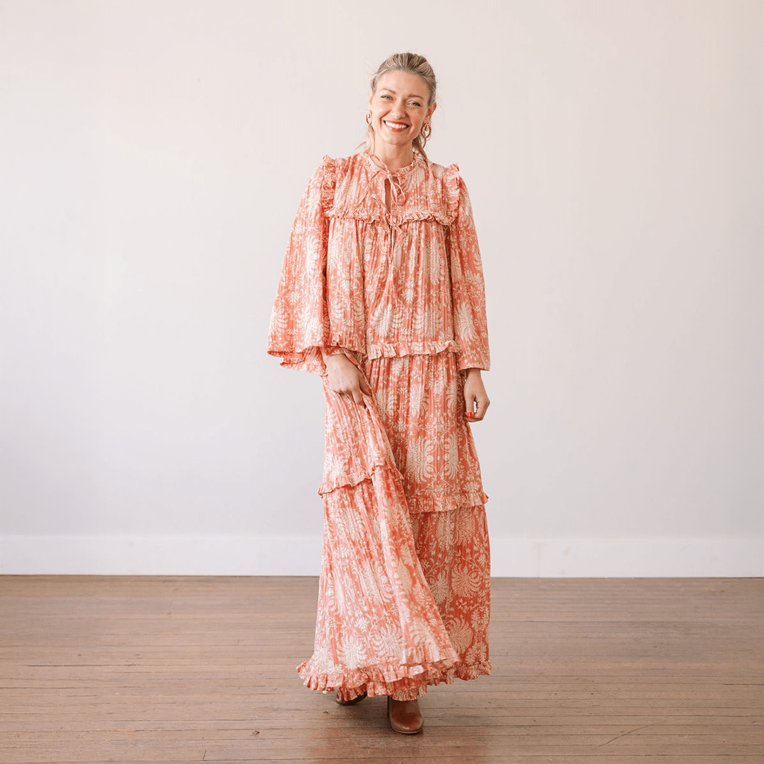 Sunshine Tienda® Rose Gilded Palm Paradise Maxi Dress
