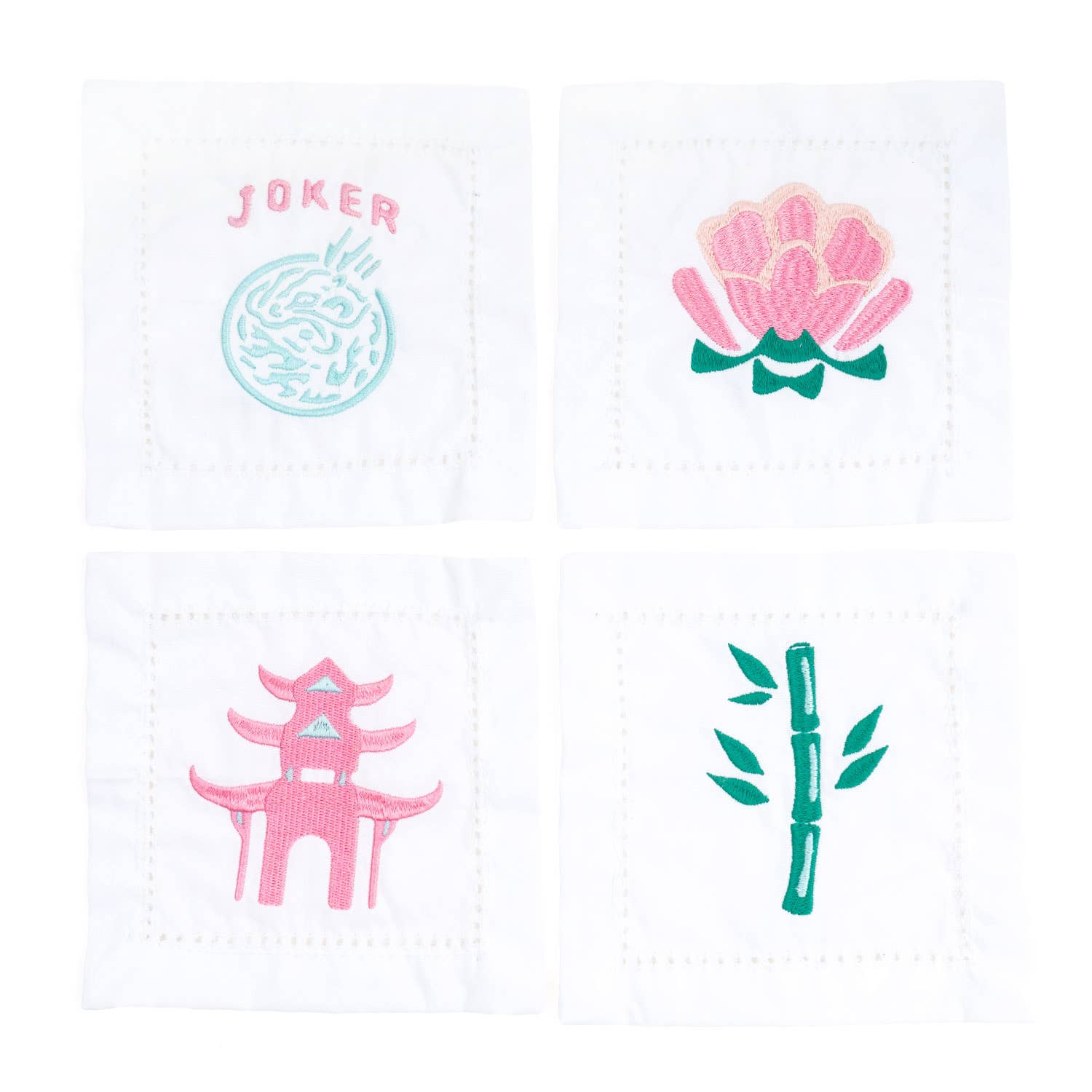 8 Oak Lane Mahjong Embroidered Cocktail Napkin