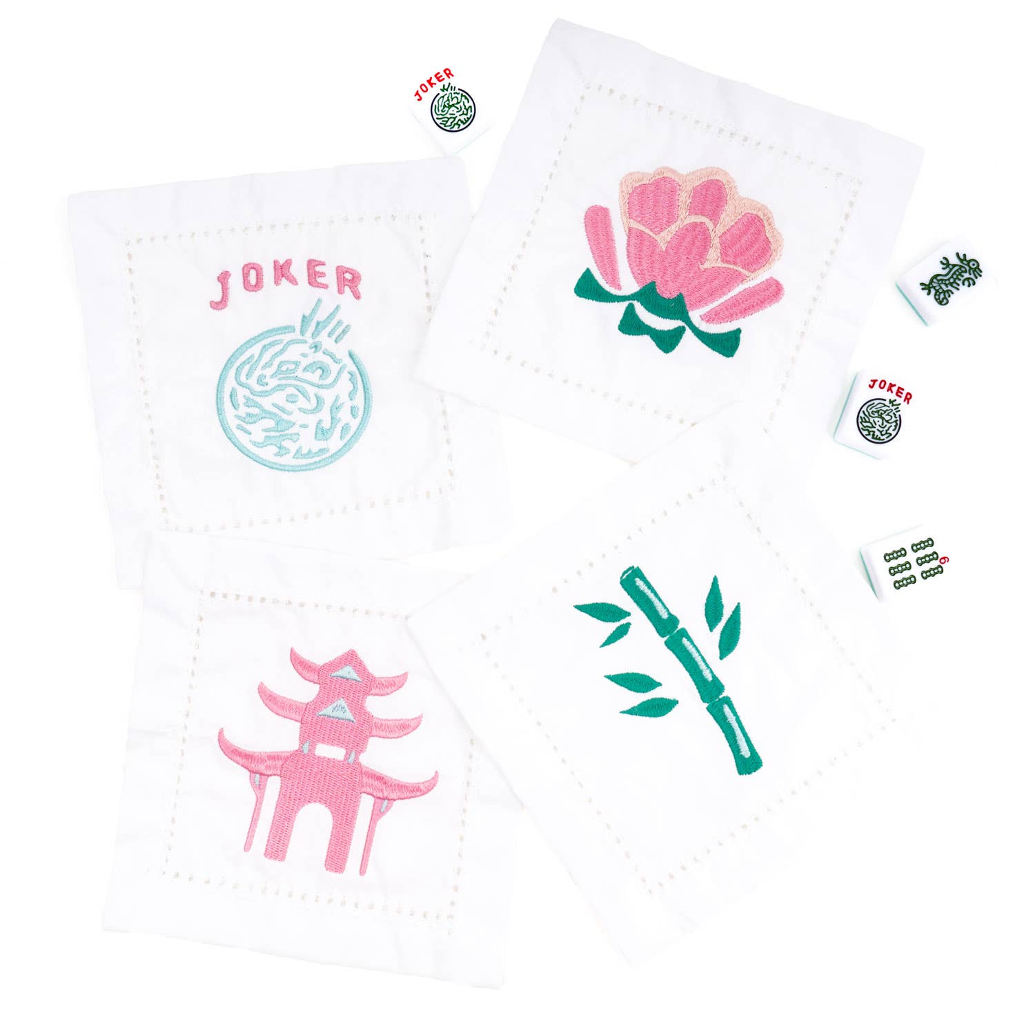 8 Oak Lane Mahjong Embroidered Cocktail Napkin - Thumbnail 2
