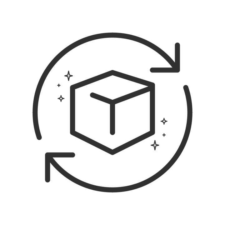 Icon of a box with circular arrows on a green background