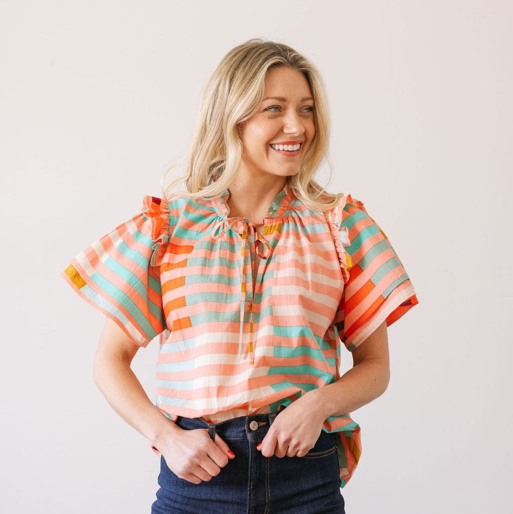 Sunshine Tienda® Apricot Colorful Stripe Gemma Top