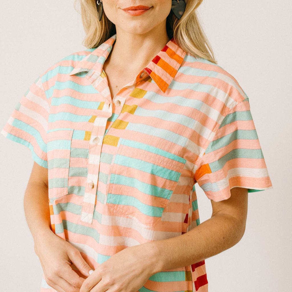 Sunshine Tienda® Apricot Colorful Stripe Getaway Mini Dress
