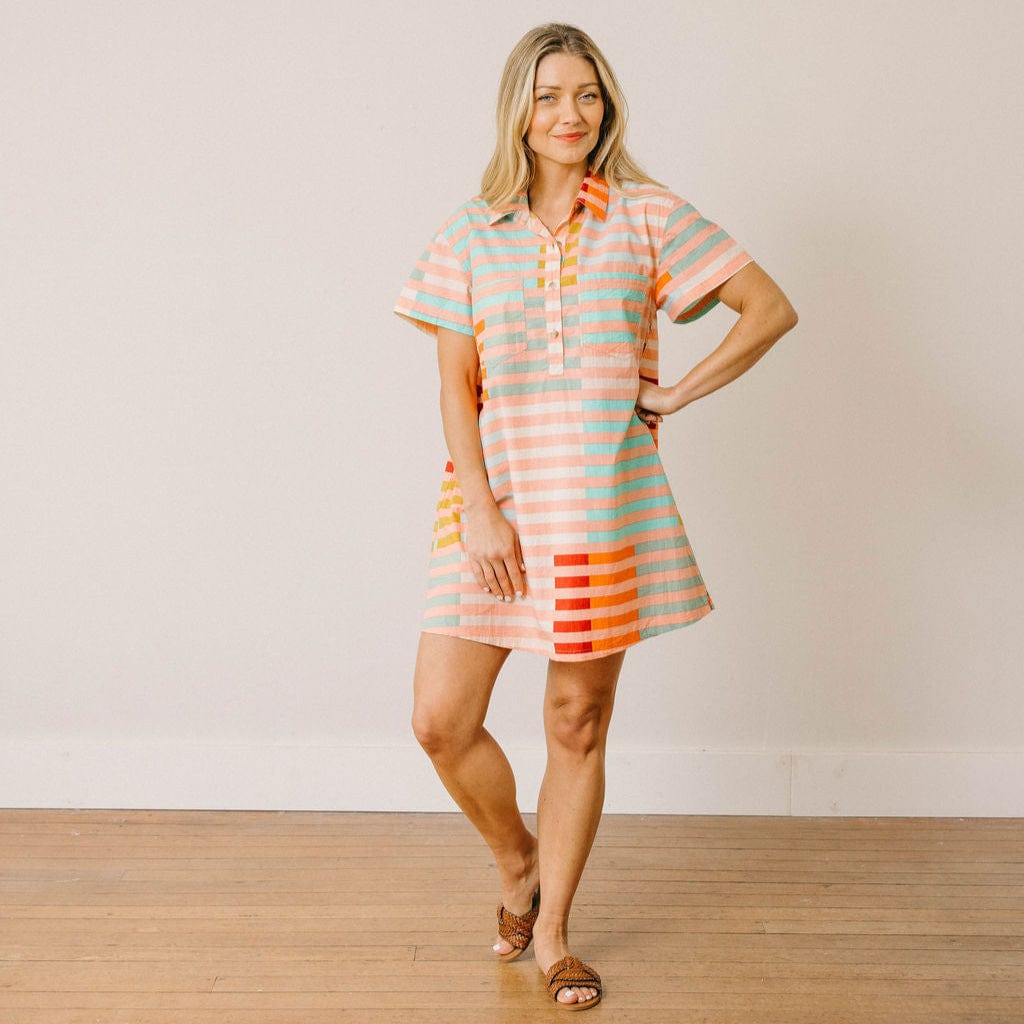 Sunshine Tienda® Apricot Colorful Stripe Getaway Mini Dress