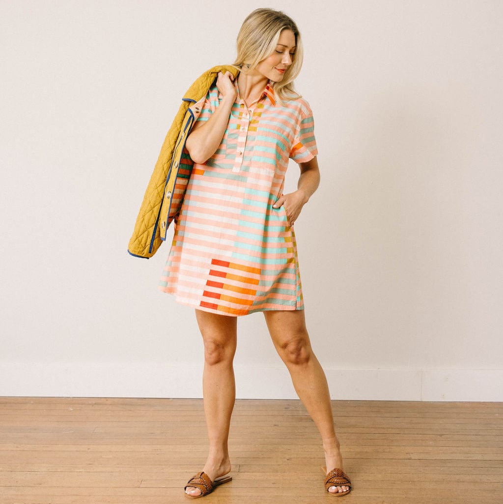 Sunshine Tienda® Apricot Colorful Stripe Getaway Mini Dress