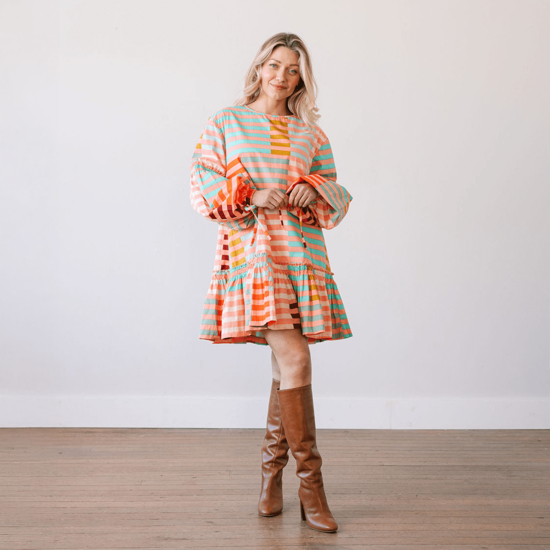 Sunshine Tienda® Apricot Colorful Stripe Khai Mini Dress