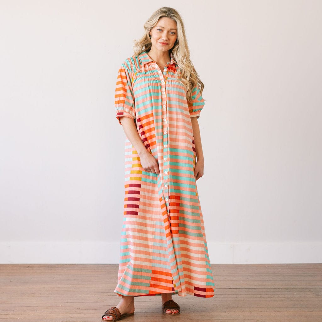 colorful striped shirt dress Women's Pretty in Pinstripes Blue Cotton Stripe Button Front Maxi Shirt Dress | Size: M