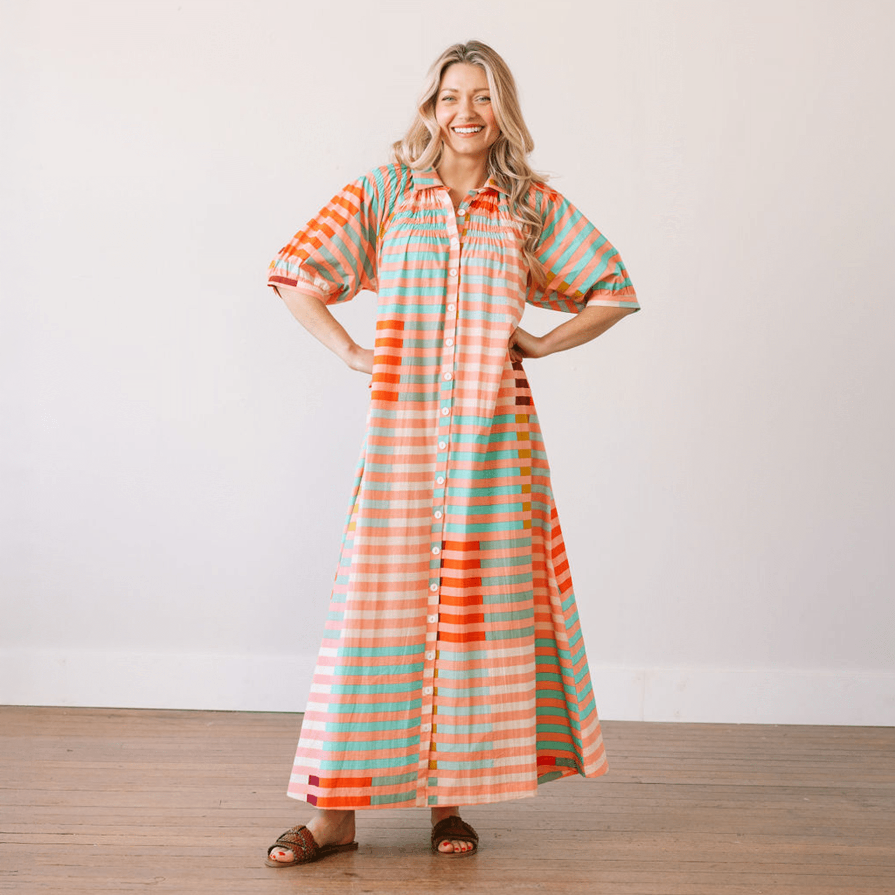 Sunshine Tienda® Apricot Colorful Stripe Oasis Dress