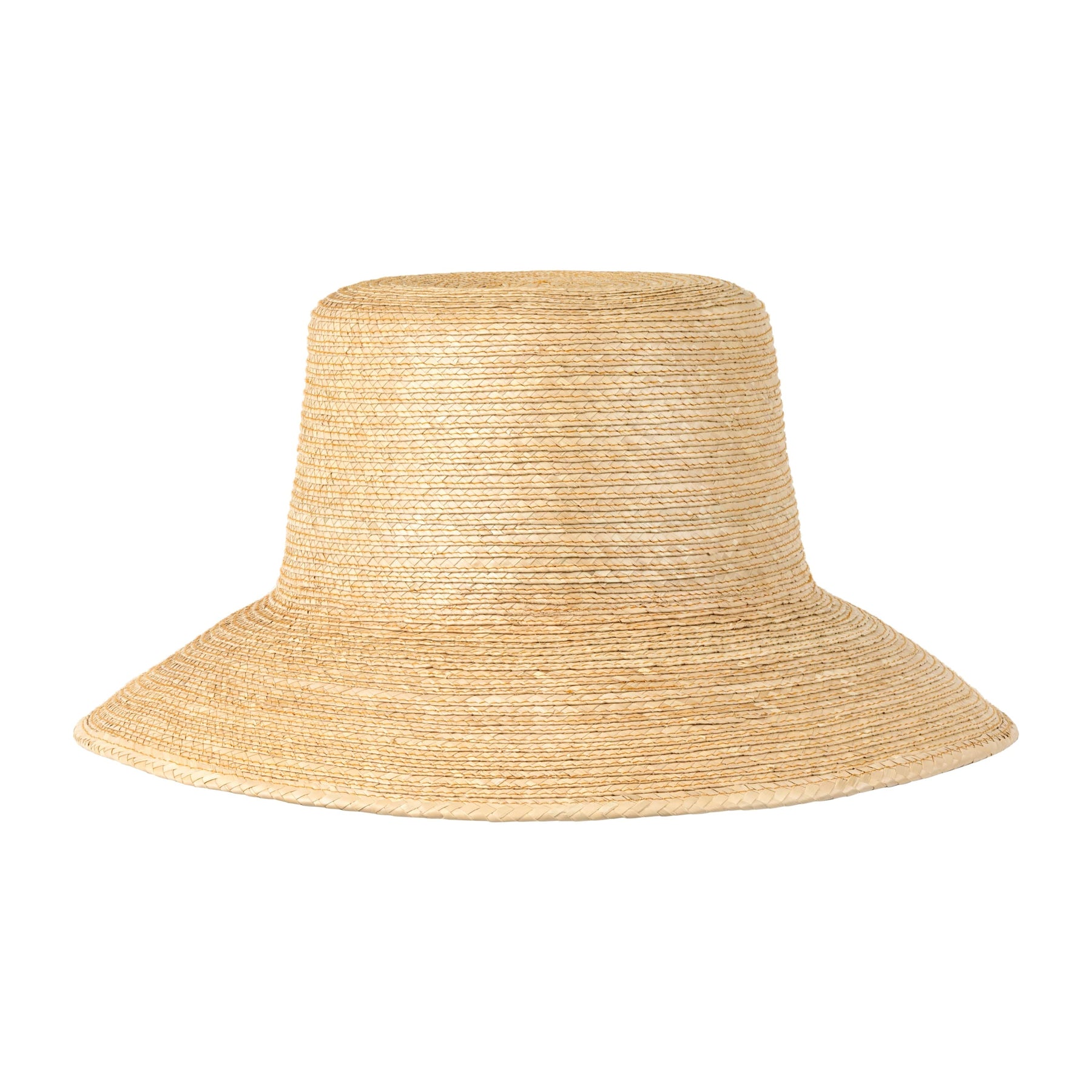 A beige palm bucket hat with a 4-inch wide brim and a 3 3/4-inch tall crown.