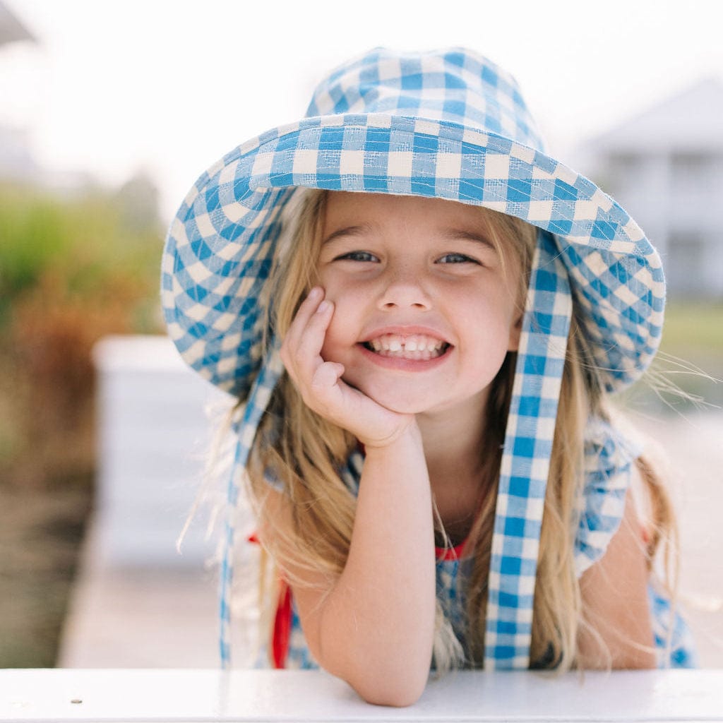 Sunshine Tienda® Blue Bay Gingham Kids Beachy Bucket Hat