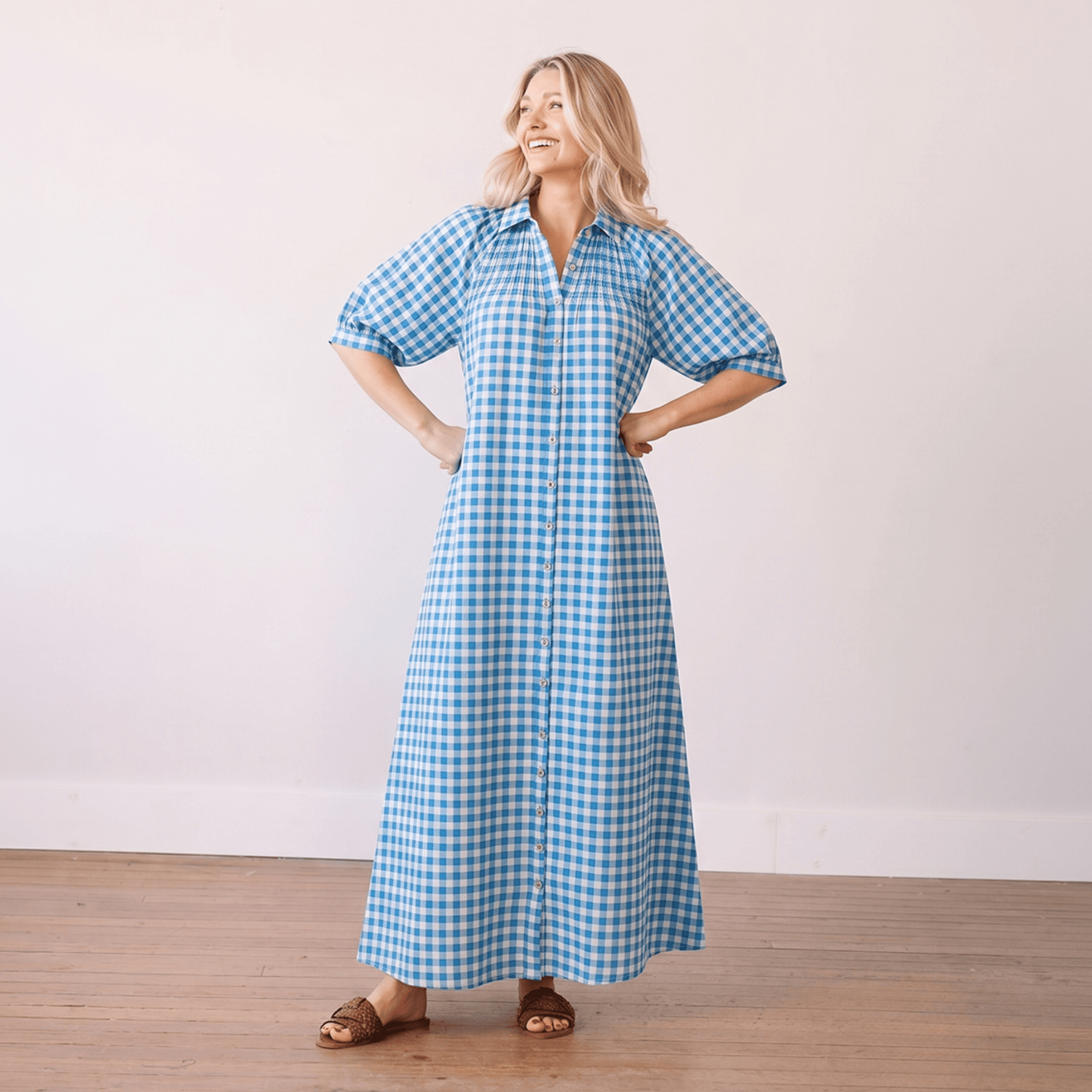 Sunshine Tienda® Blue Bay Gingham Oasis Dress