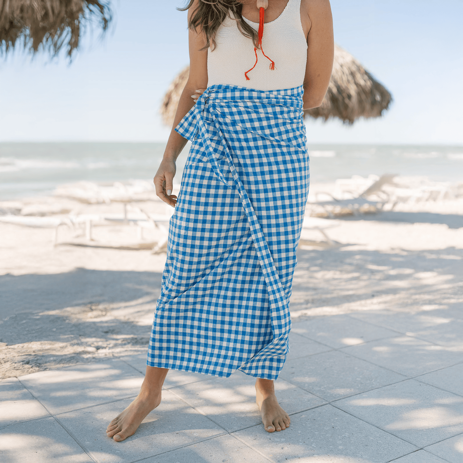 Sunshine Tienda® Blue Bay Gingham Tie Sarong