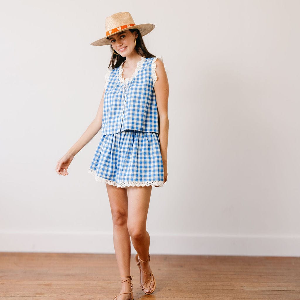 gingham dress shorts Rowan adding a touch of feminine flair to a timeless summer staple Blue Bay Gingham Willa Short