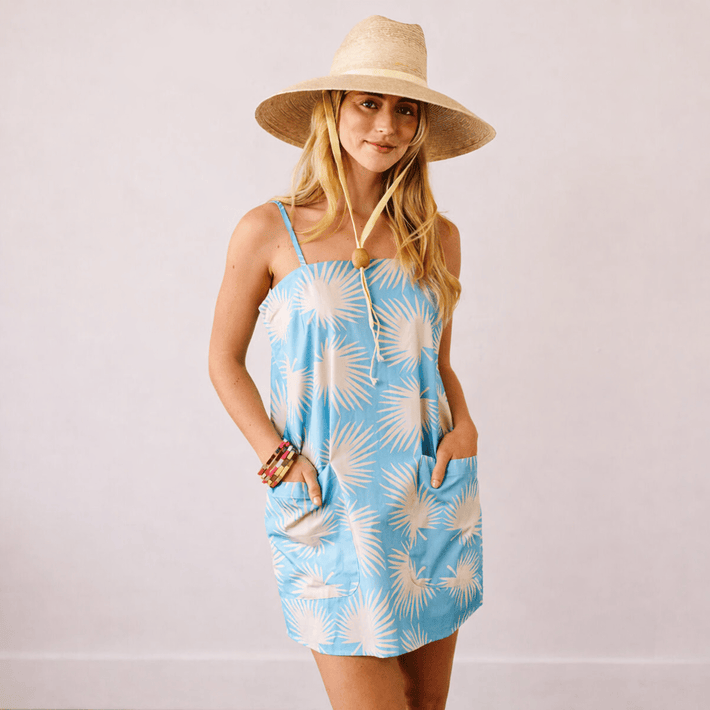 Sunshine Tienda® Blue Palm Geo Grotto Dress
