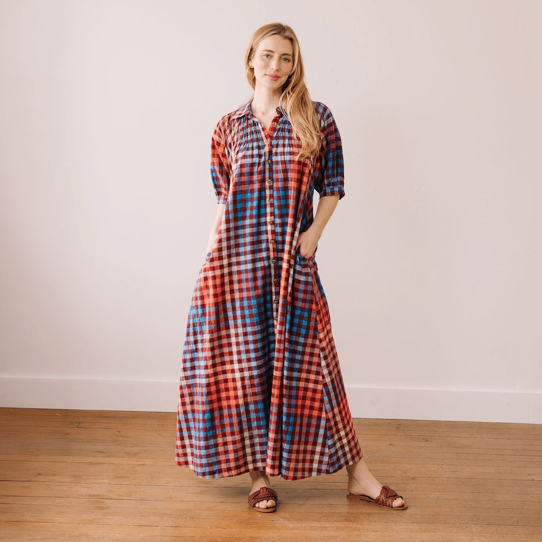 Sunshine Tienda® Cabernet Gingham Oasis Dress