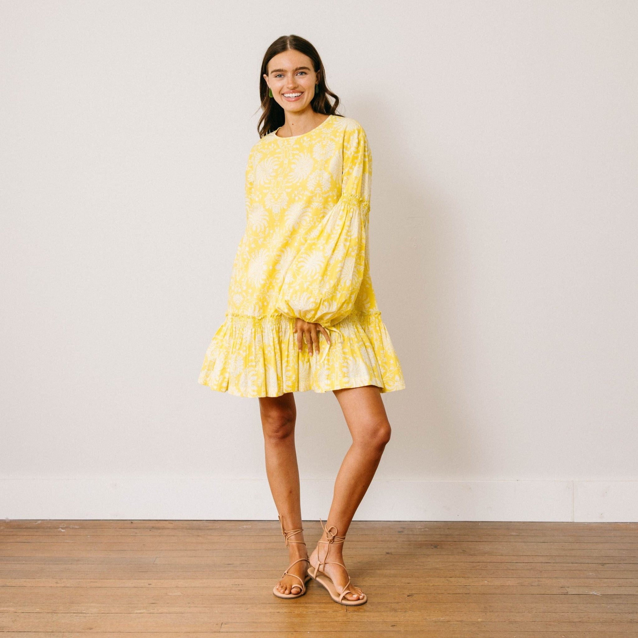 Citron Gilded Palm Khai Mini Dress S Citron Gilded Palm Khai Mini Dress S