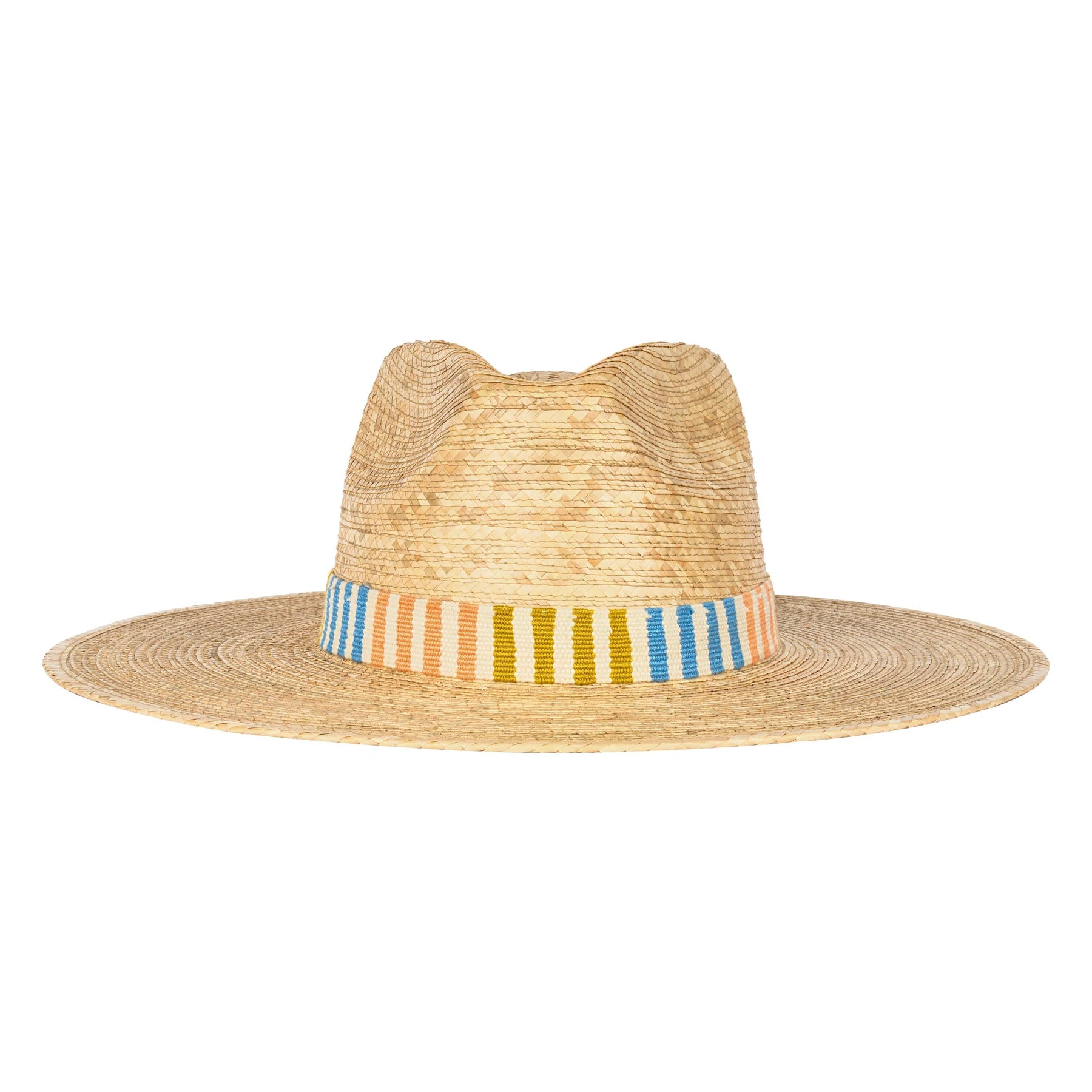 Straw hat with a colorful band on a white background