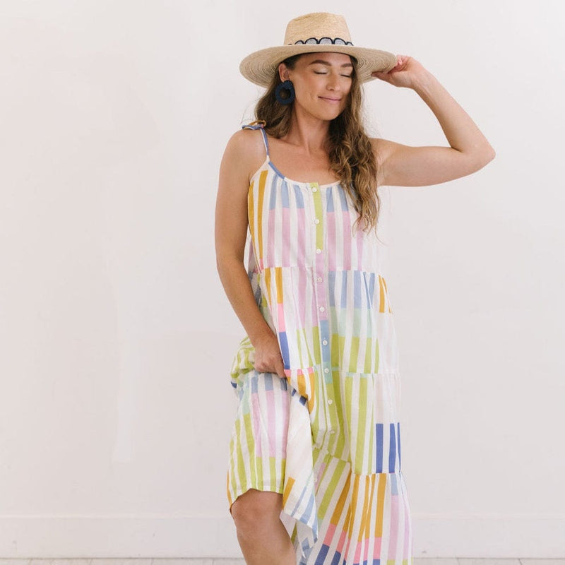 Sunshine Tienda® Colorful Stripe Champagne Beach Dress