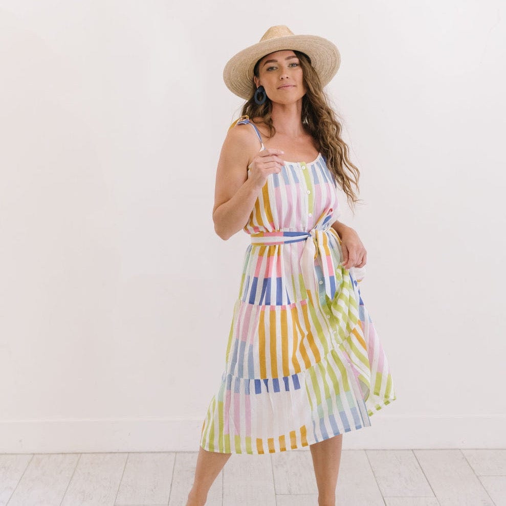 Sunshine Tienda® Colorful Stripe Champagne Beach Dress