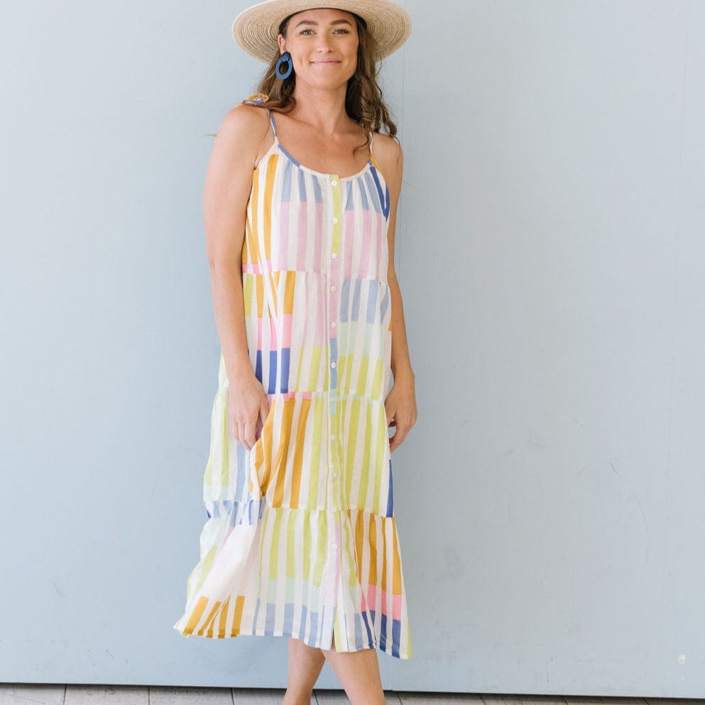 Sunshine Tienda® Colorful Stripe Champagne Beach Dress