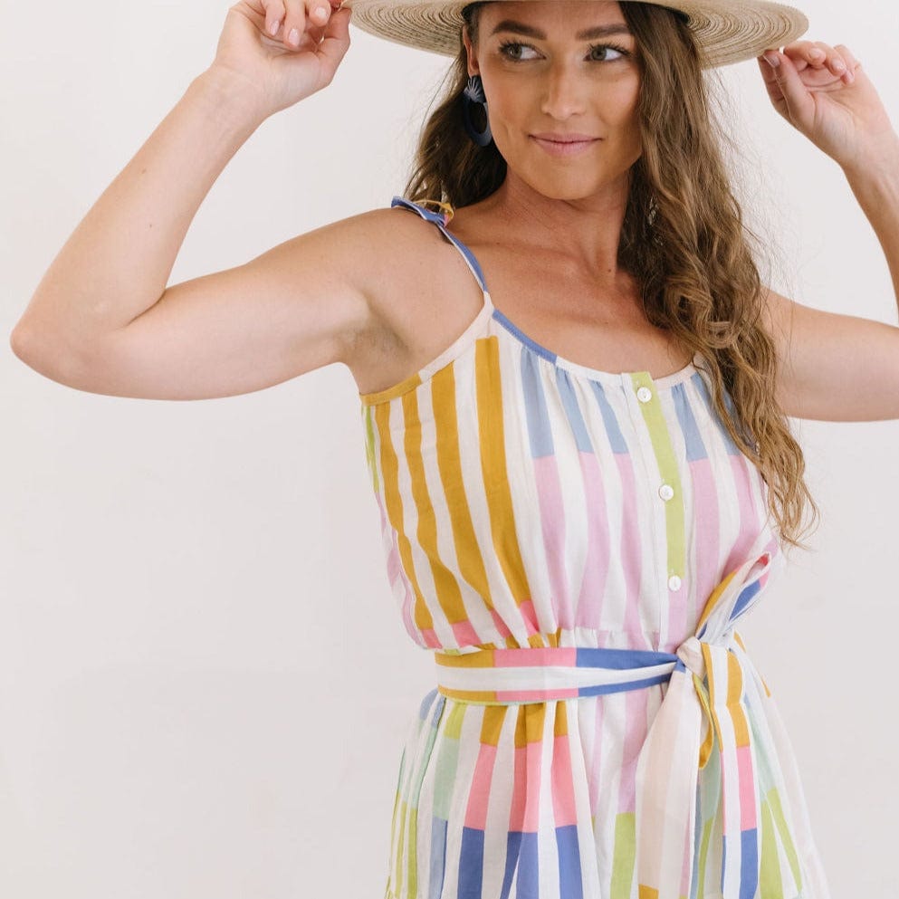 Sunshine Tienda® Colorful Stripe Champagne Beach Dress