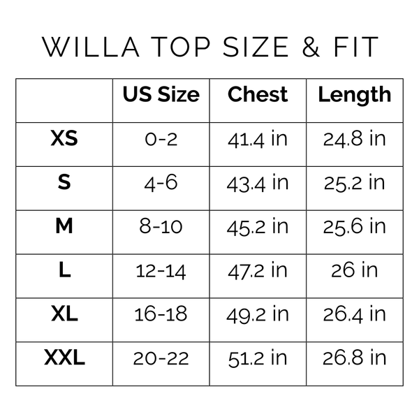 Sunshine Tienda® Denim Eyelet Willa Top #sizechart