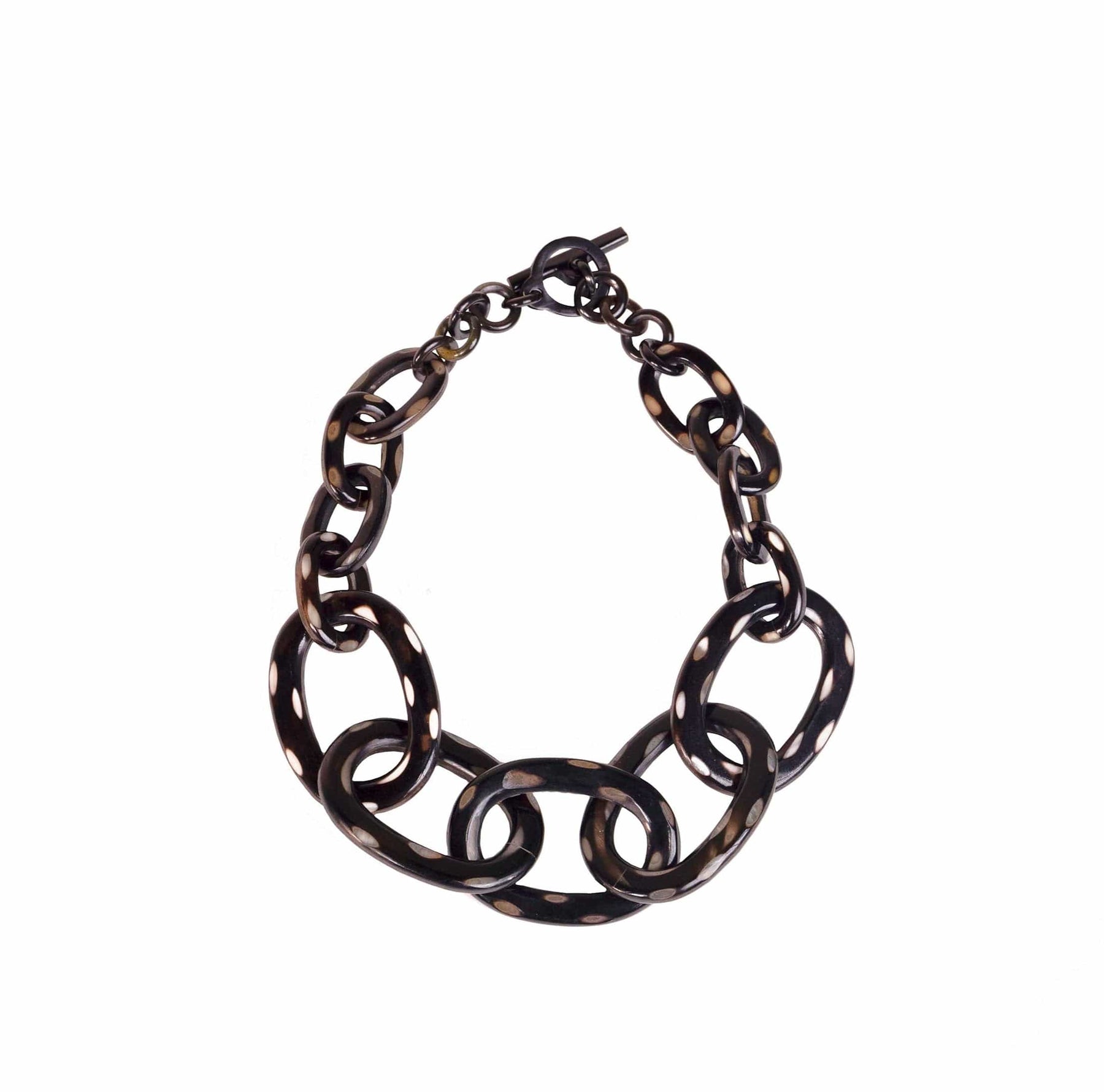 A black and white link chain necklace.