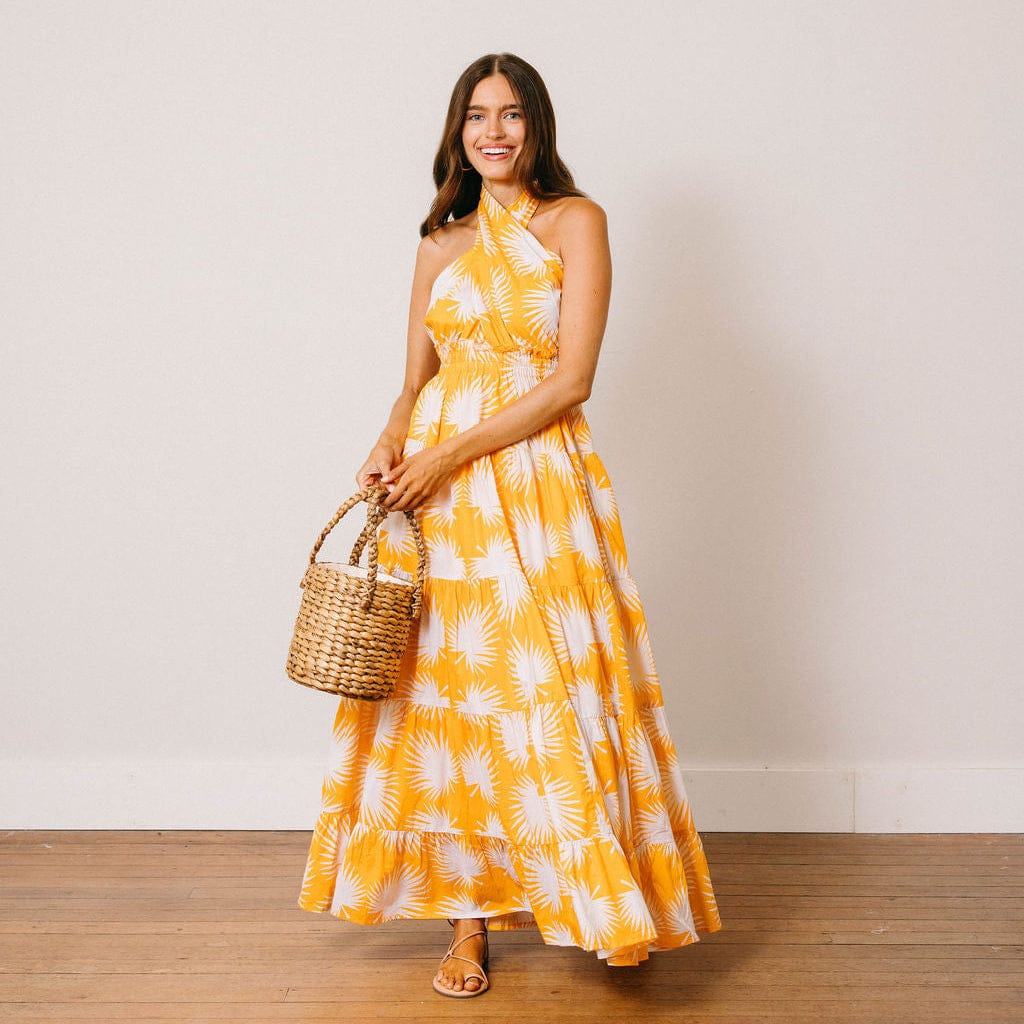 Sunshine Tienda® Gold Palm Geo with Gold Dot Capri Dress