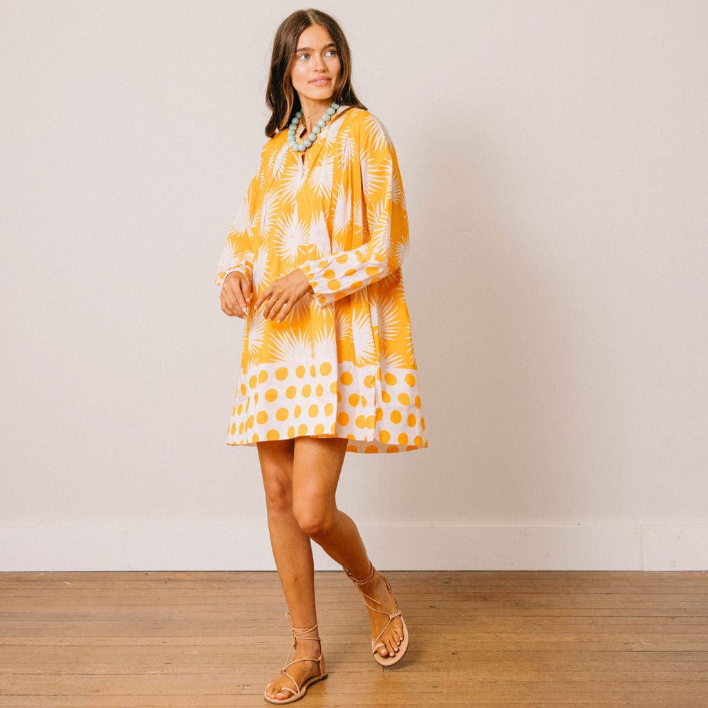 Gold Palm Geo with Gold Dot Lilly Dress L Gold Palm Geo with Gold Dot Lilly Dress L