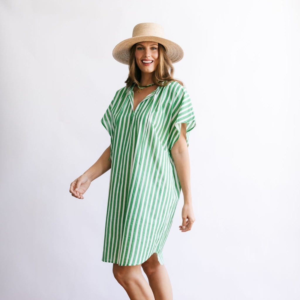 Sunshine Tienda Dolman Sleeve Cove Dress, Size S, Green/White Sunshine Tienda Dolman Sleeve Cove Dress, Size S, Green/White