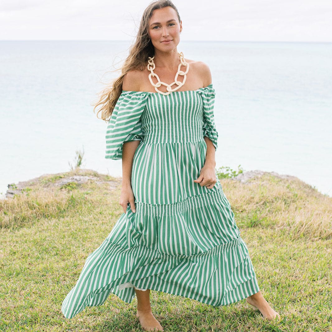 Green and White Stripe Tula Dress XS Green and White Stripe Tula Dress XS