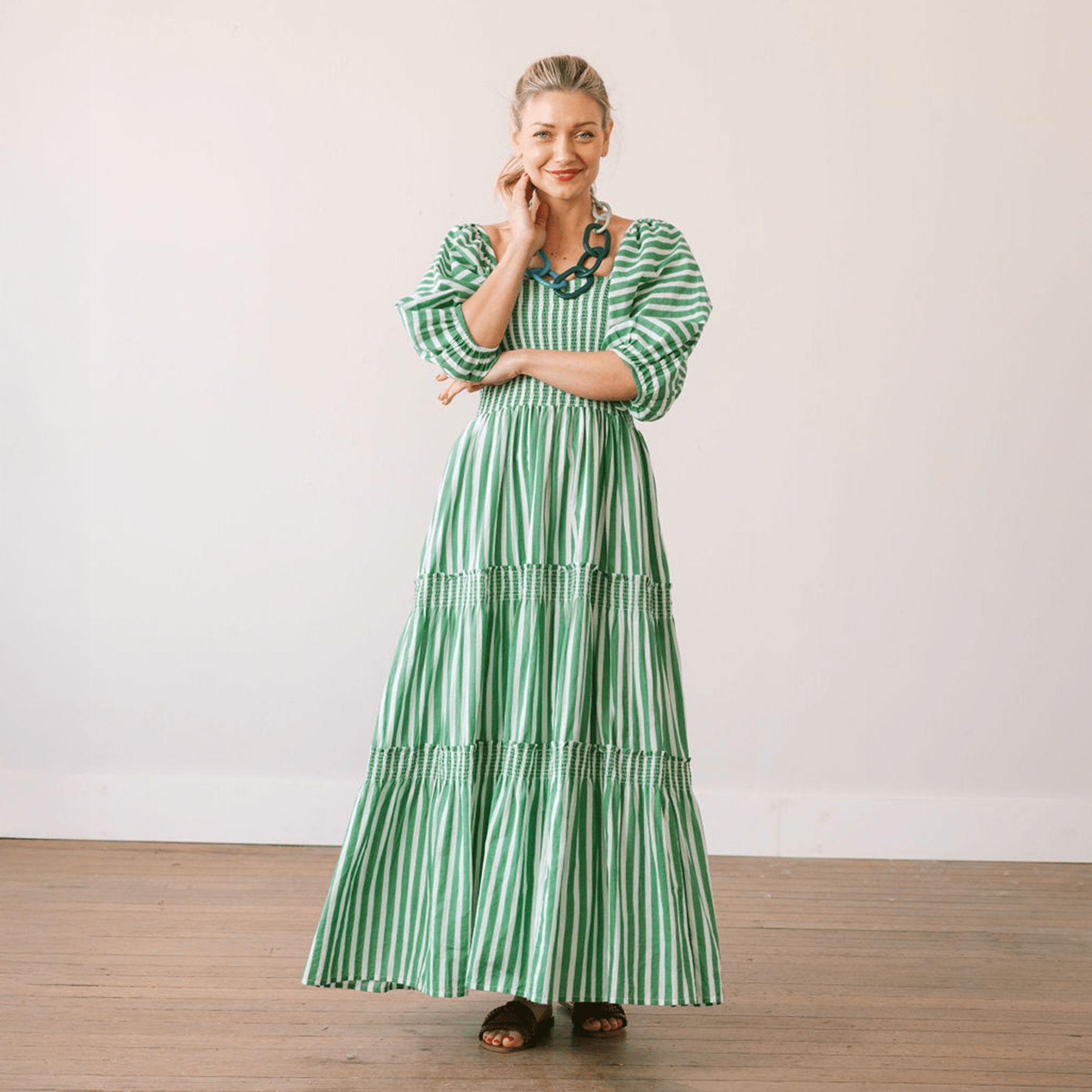 Green and White Stripe Tula Dress XS Green and White Stripe Tula Dress XS
