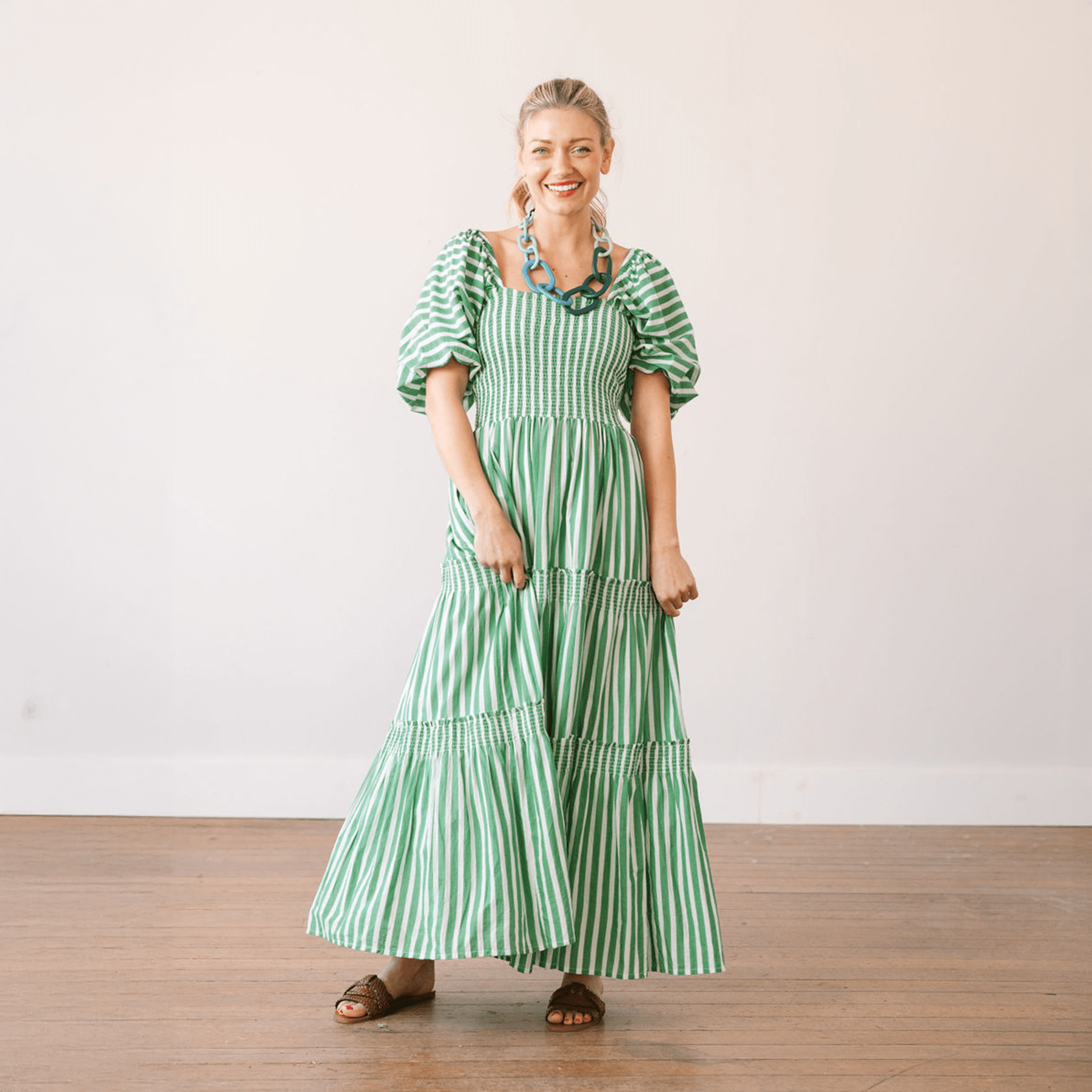 Green and White Stripe Tula Dress XS Green and White Stripe Tula Dress XS