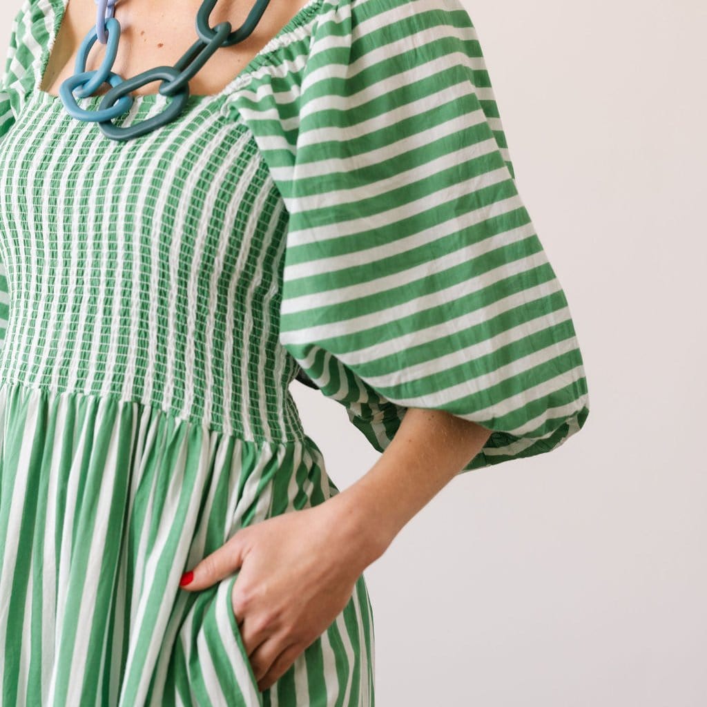 Green and White Stripe Tula Dress XS Green and White Stripe Tula Dress XS