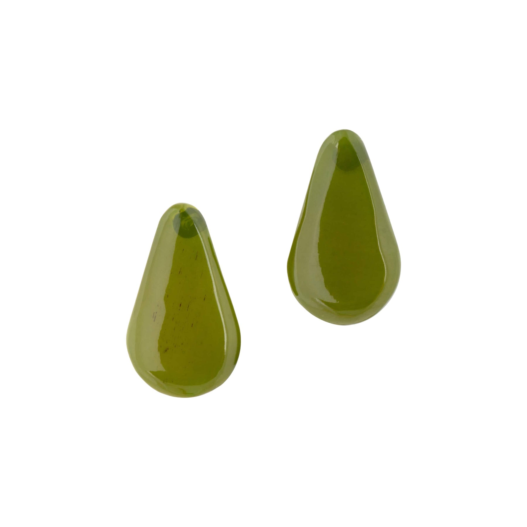 Two green teardrop-shaped objects on a white background
