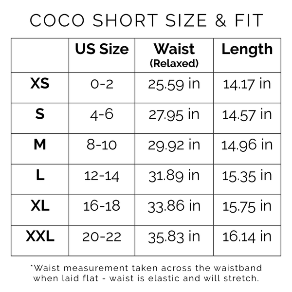 Sunshine Tienda® Lemonade Shell Coco Short #sizechart