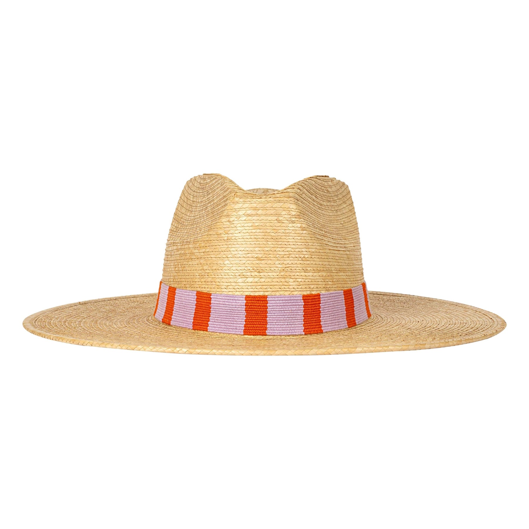 Straw hat with a colorful band on a white background