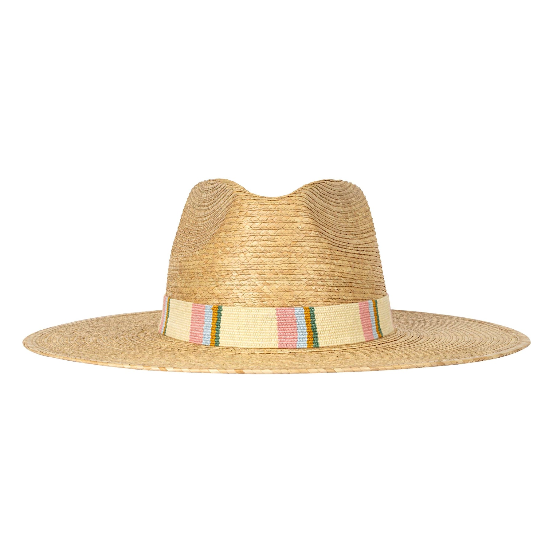 Straw hat with a colorful band on a white background