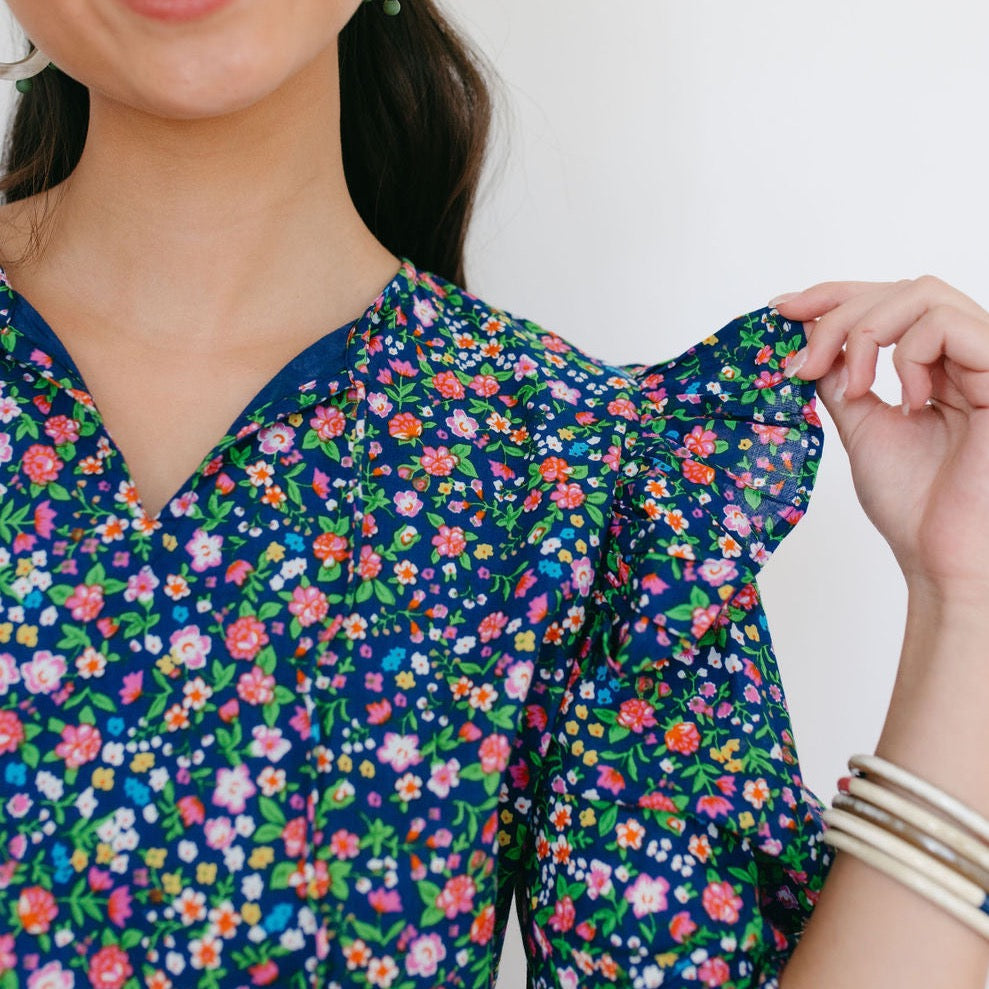 Sunshine Tienda Navy Floral Monaco Dress M