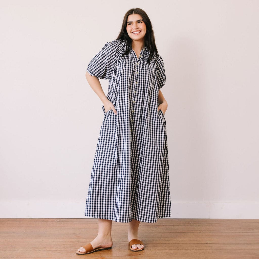 Navy Gingham Oasis Dress S Navy Gingham Oasis Dress S