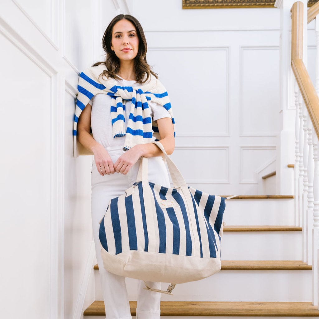 Navy Stripe Canvas Weekender – Sunshine Tienda®